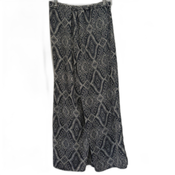 H&M Pull On Pants Wide-Leg Flowy High Rise Navy Boho Printed Comfy Women sz 6 - Picture 7 of 8